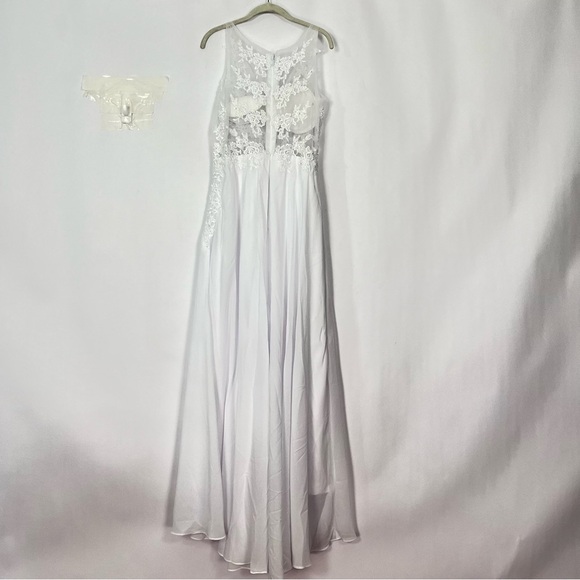 Women’s White Lace with Sheer Sleeveless Dress Sz 12 - Picture 4 of 7